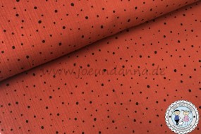 Musselin Punkte Schwarz auf Rost-Orange Double Gauze Baumwolle