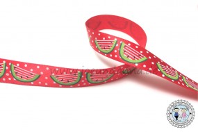 Ripsband Rot mit Wassermelone 15mm